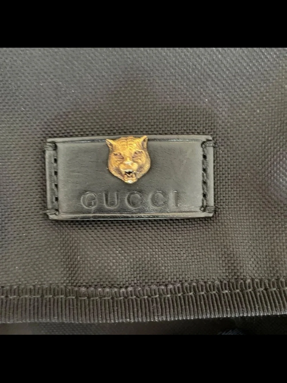 Gucci Black Backpack with Red and Green Stripe Accents